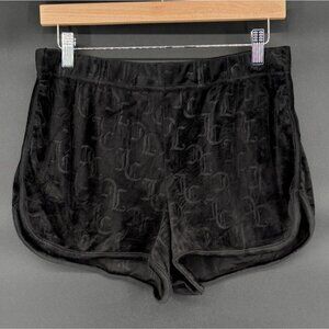 Juicy Couture Women's Velour Logo Sleep Shorts L Black Sleepwear Loungewear Y2k